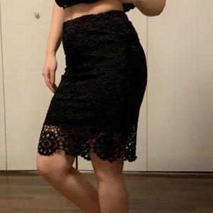 Women’s black lace midi skirt